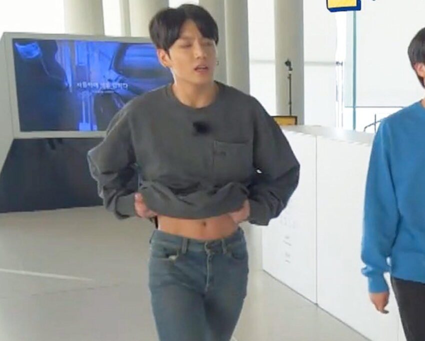 Jungkook’s slim waist and shapely legs