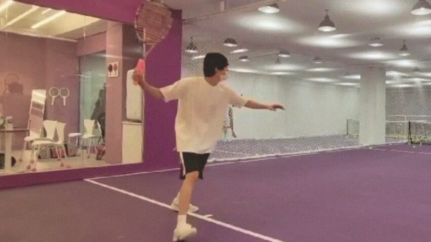 Jin is learning to play tennis… a swift learner indeed!