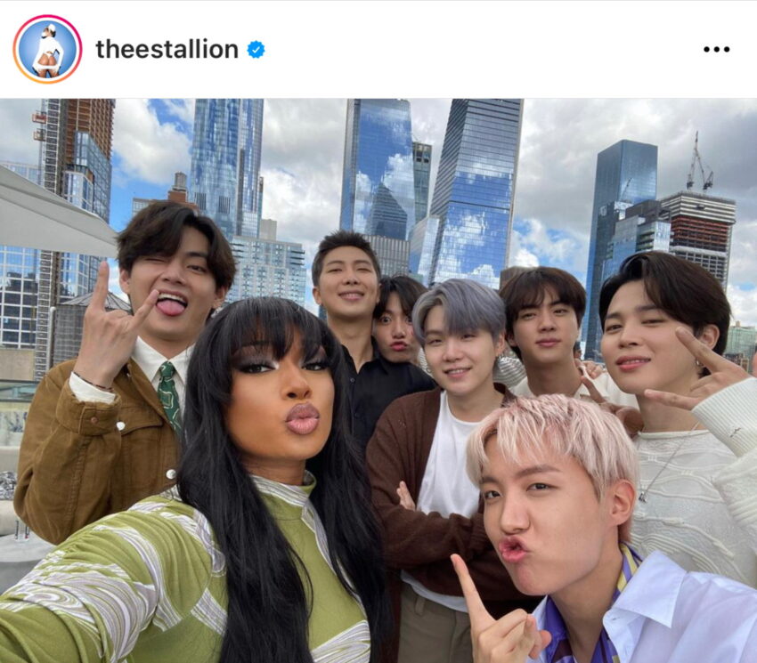 BTS Meets Megan Thee Stallion on Top of the Skyscraper! What Gift Did BTS Give?